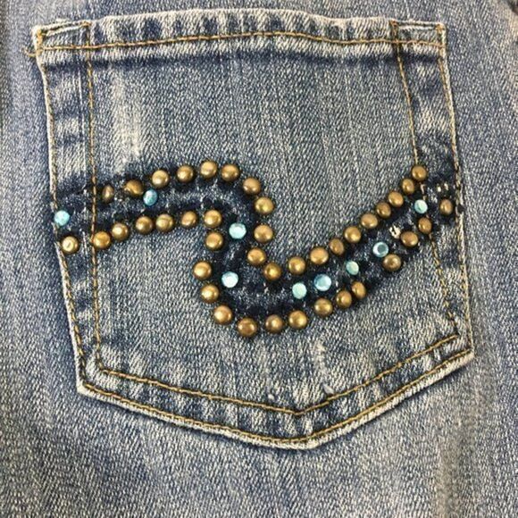 Revolt Jeans Women’s Size 9 Juniors Hand Painted Denim Flowers Measures 28x30.5 - Picture 10 of 16